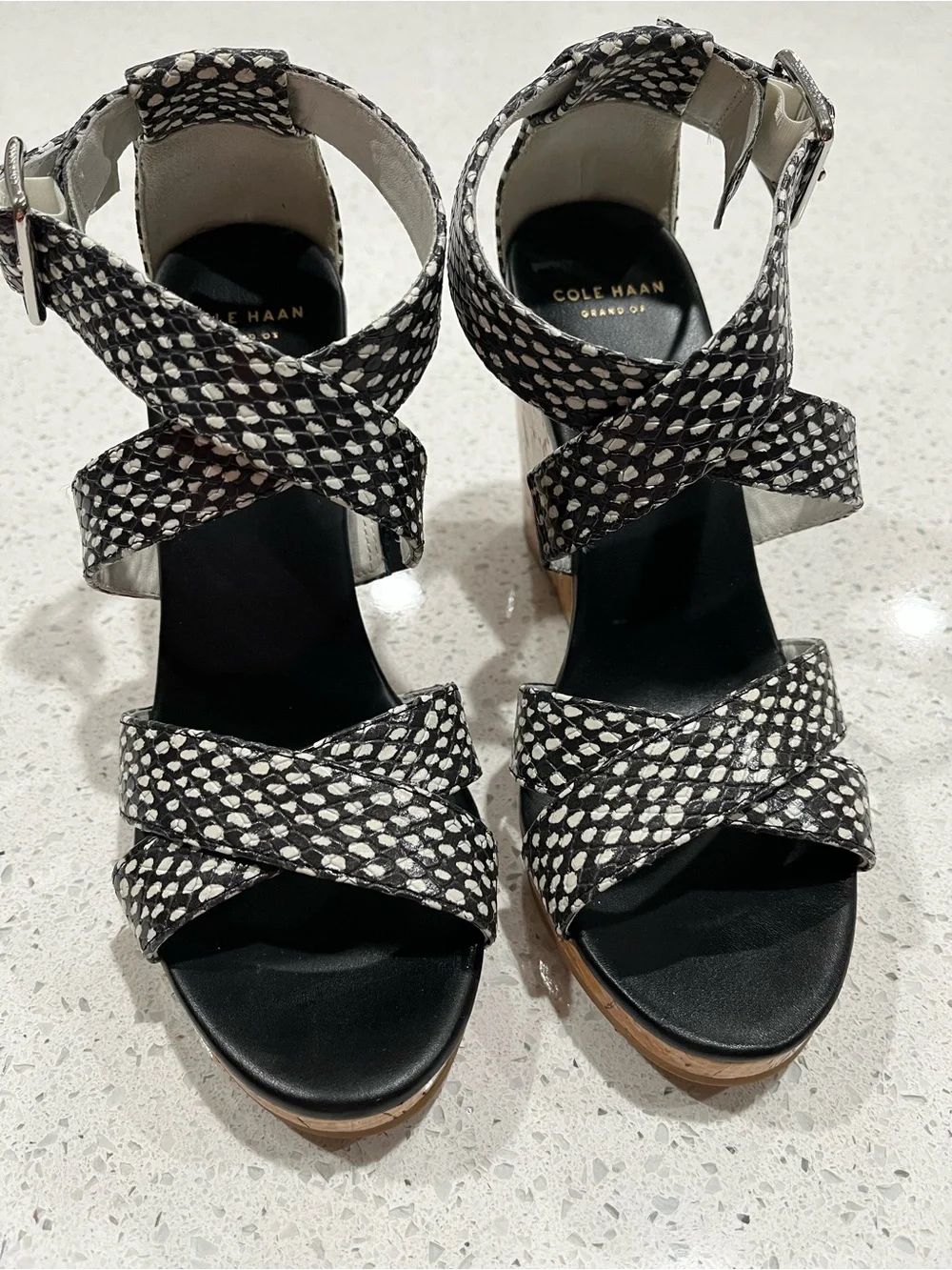 Cole Haan Women's Jillian Wedge Black/White Dot Print Wedge Sz 5.5B
